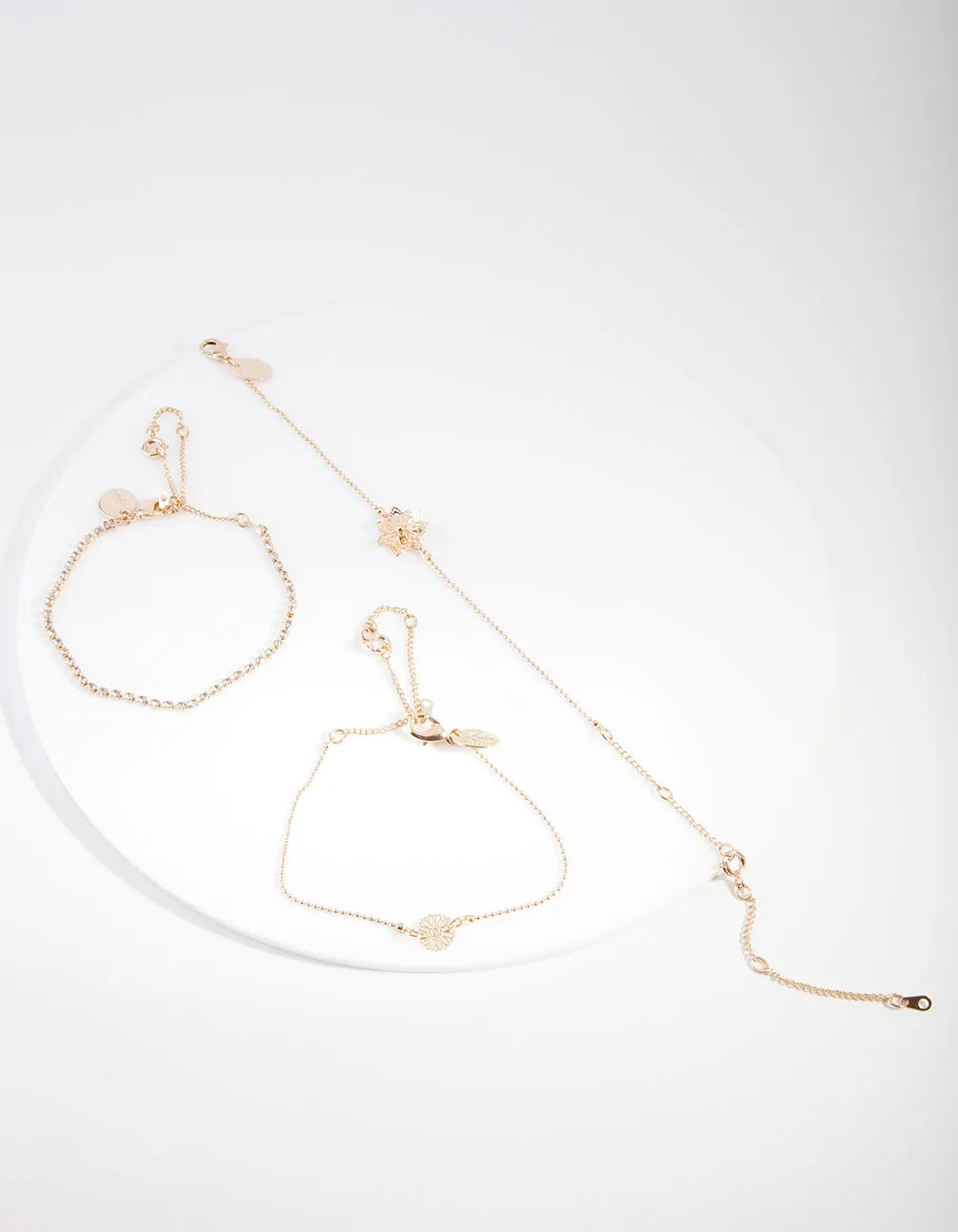Gold Flower Friendship Anklet Bracelet 4-Pack