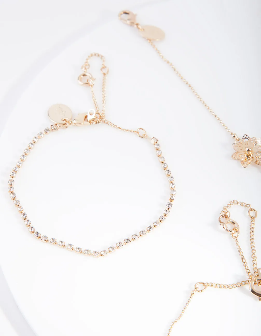 Gold Flower Friendship Anklet Bracelet 4-Pack