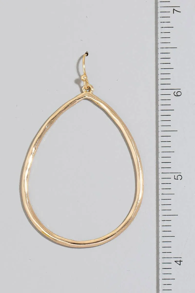 Gold Hammered Metallic Tear Dangle Earrings