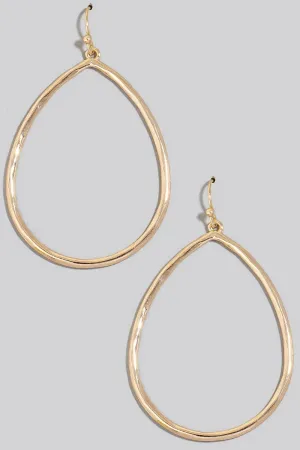 Gold Hammered Metallic Tear Dangle Earrings