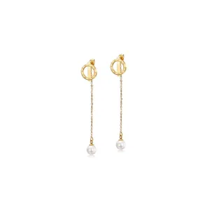 Gold Pearl Front/Back Drop Earrings for Women - Hypoallergenic & Non-Tarnishing