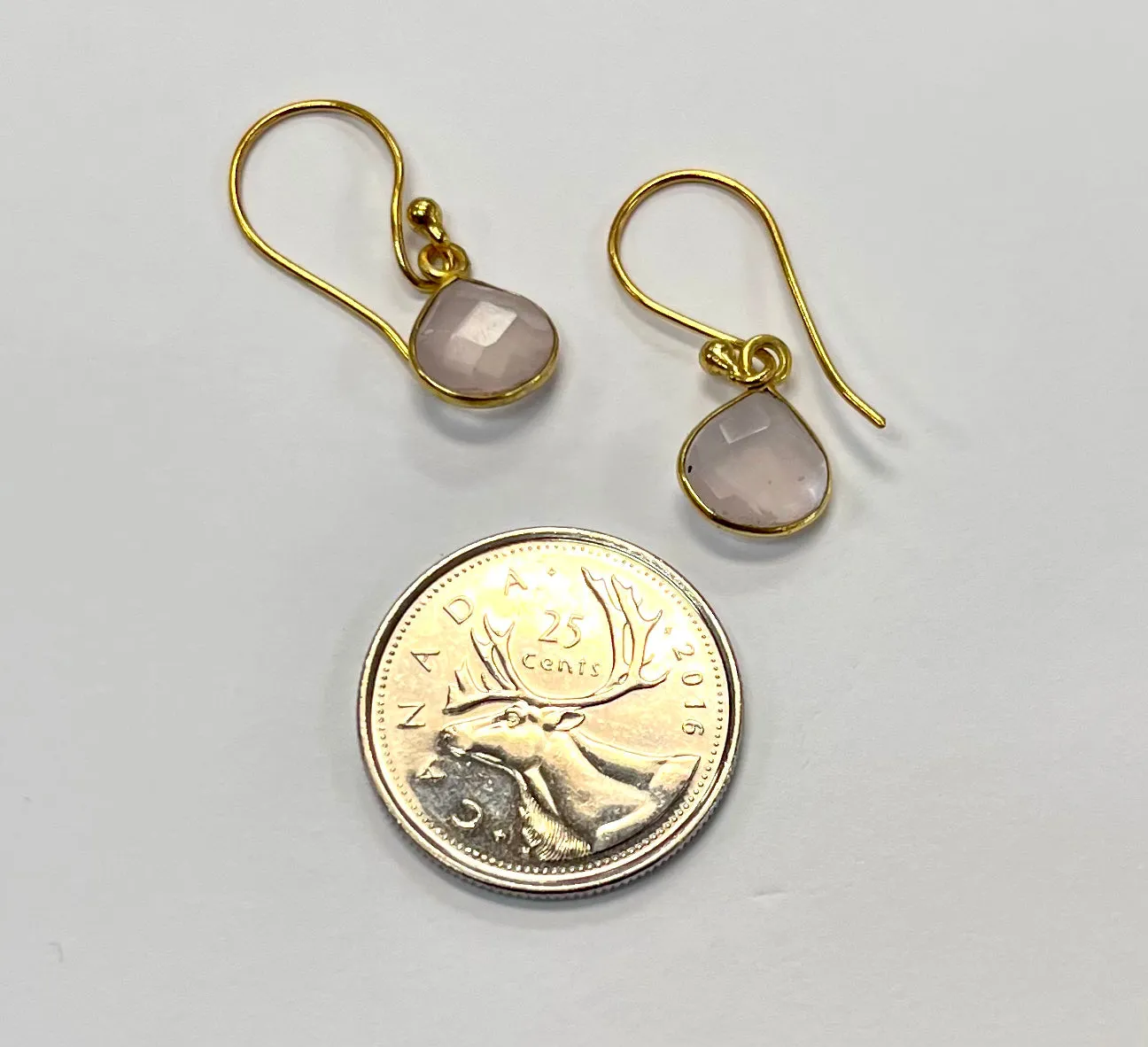 Gold Plated Faceted Rose Quartz Tear Drop Dangle Earrings