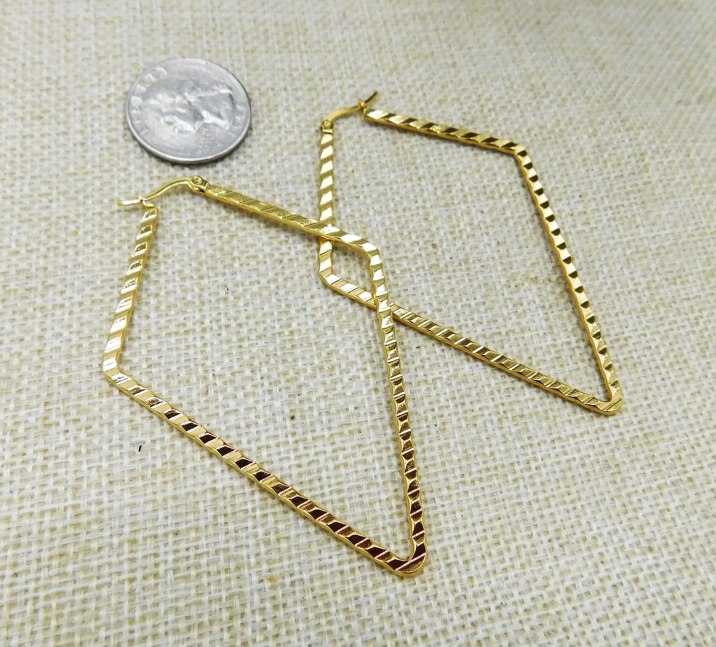 Gold Tone Earrings Stainless Steel Hoop large  Long Women Jewelry