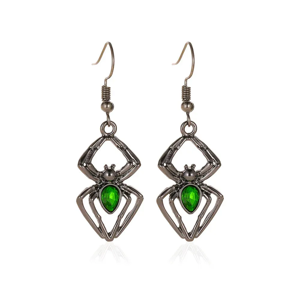 Gothic Vintage Green Crystal Spider Pendant Necklace