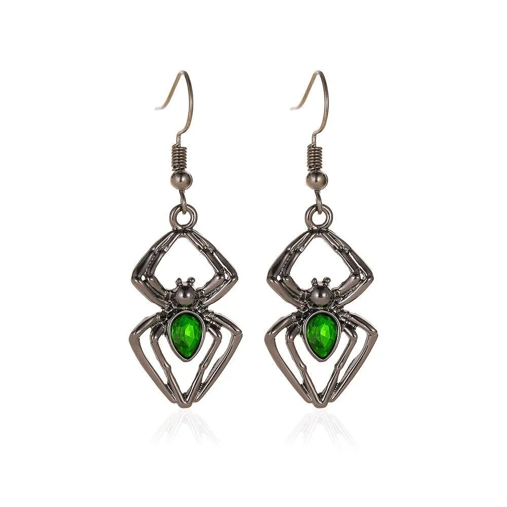 Gothic Vintage Green Crystal Spider Pendant Necklace