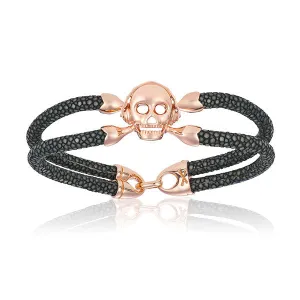 Gray stingray bracelet with rose gold skull (Unisex)
