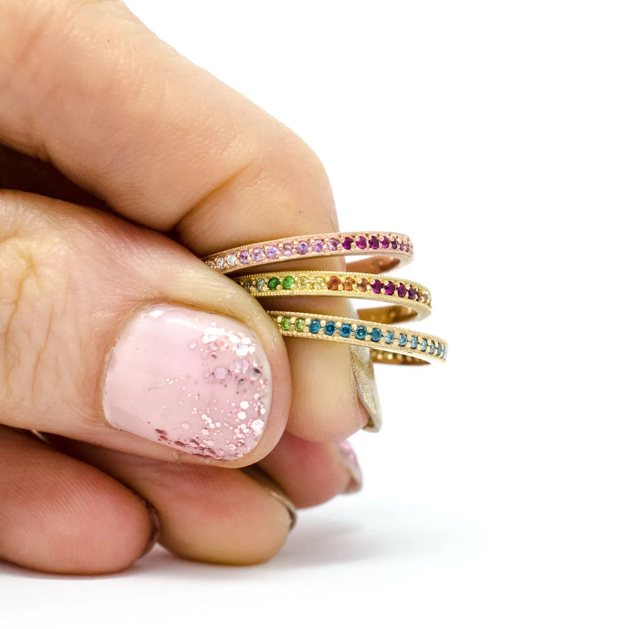 Green Ombre Pave Diamond Band