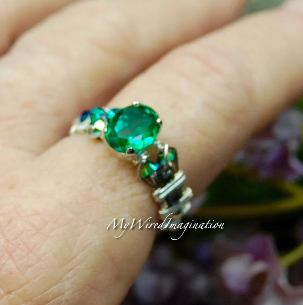 Green Topaz, Handmade Ring, Genuine Green Topaz Sterling Silver US Size 7.5