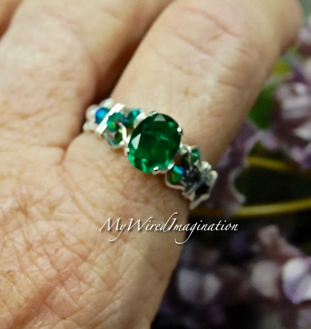 Green Topaz, Handmade Ring, Genuine Green Topaz Sterling Silver US Size 7.5