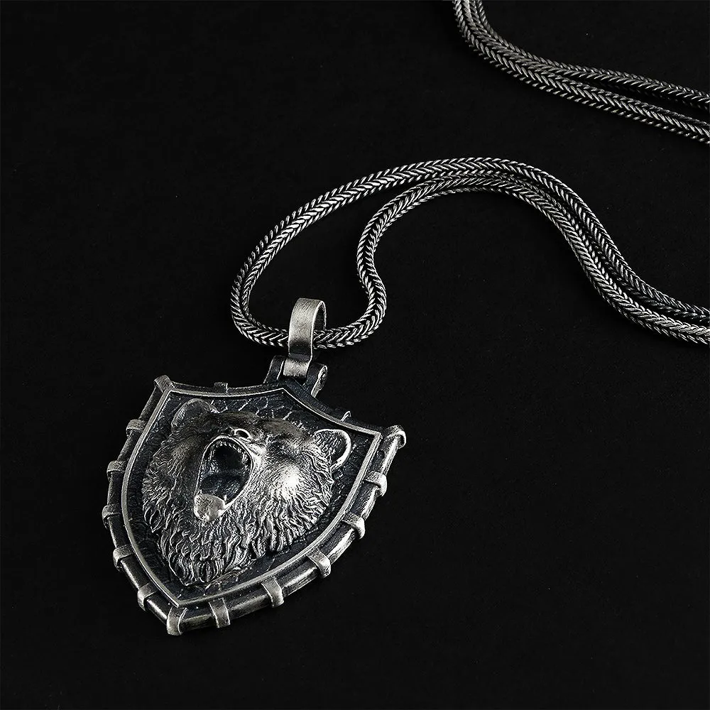 Grizzly Bear Handmade Sterling Silver Men's Pendant Necklace