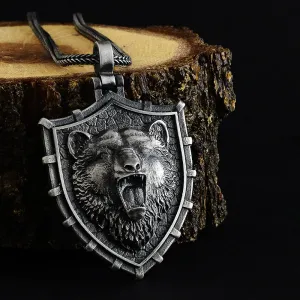 Grizzly Bear Handmade Sterling Silver Men's Pendant Necklace