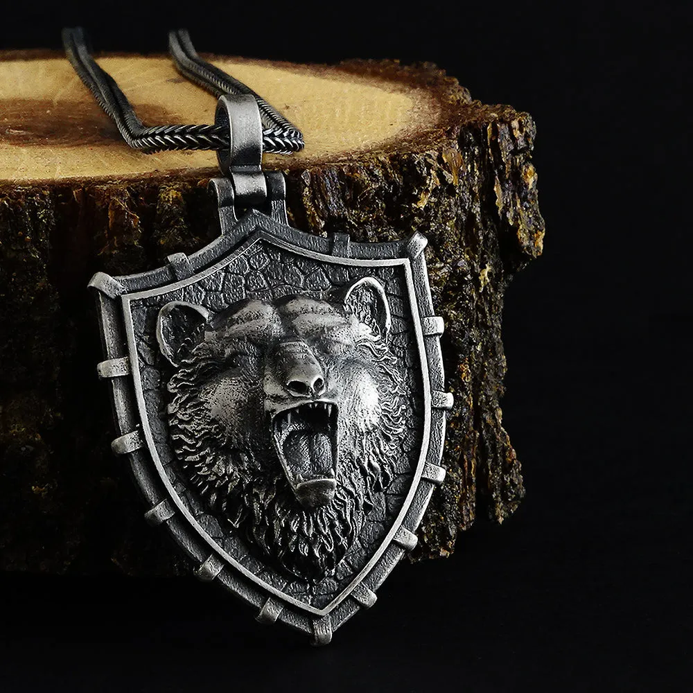 Grizzly Bear Handmade Sterling Silver Men's Pendant Necklace