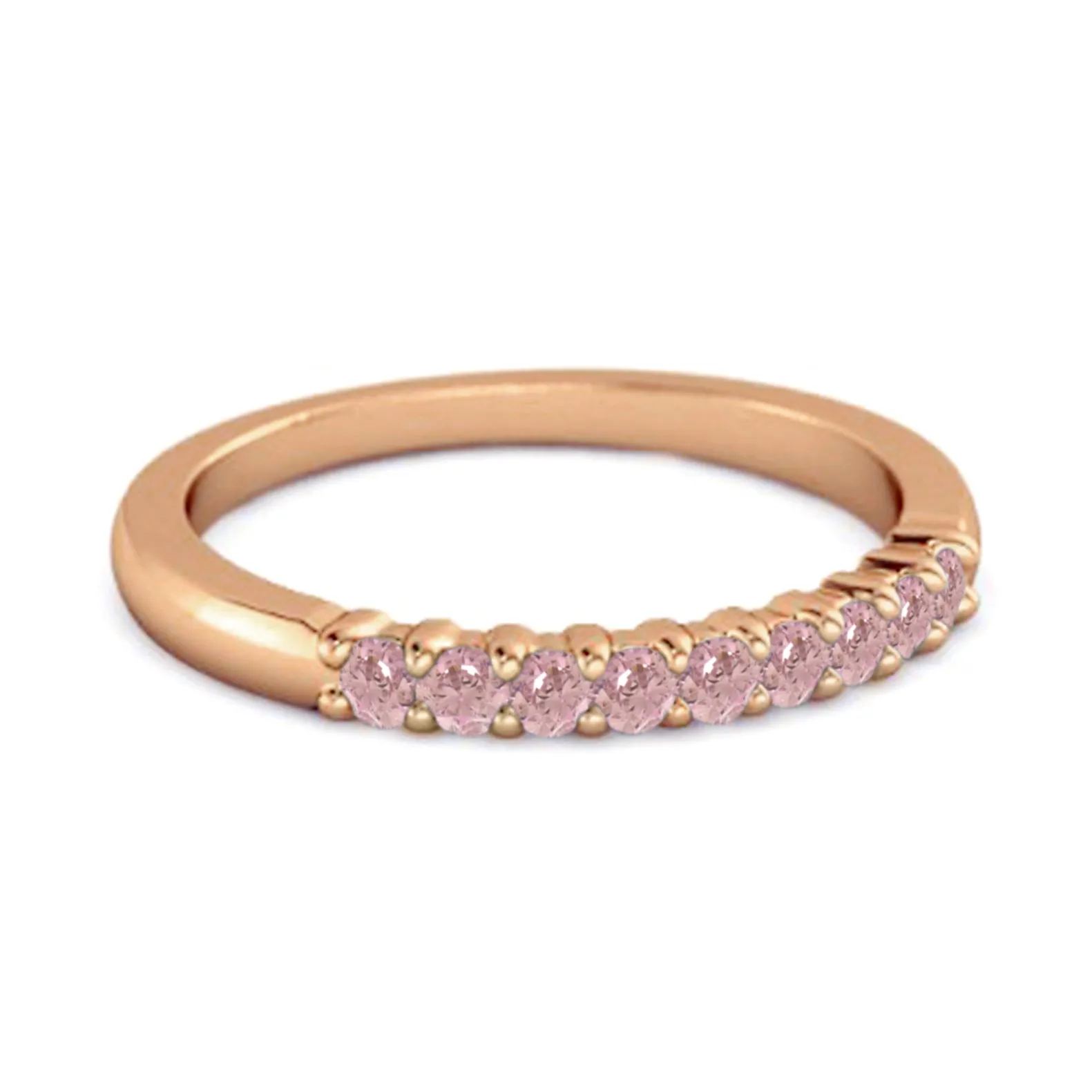 Half Eternity Pink Zirconia 925 Sterling Silver Stacking Bridal Ring
