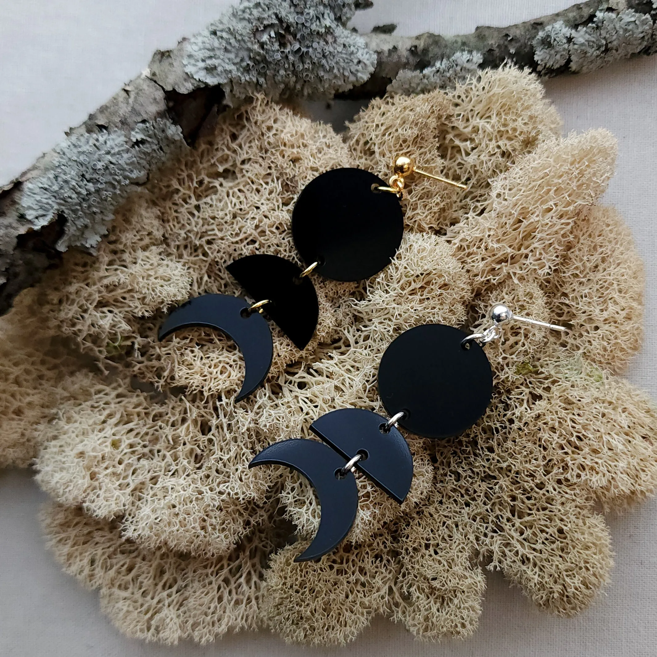 Half Moon Phase Dangles in Black