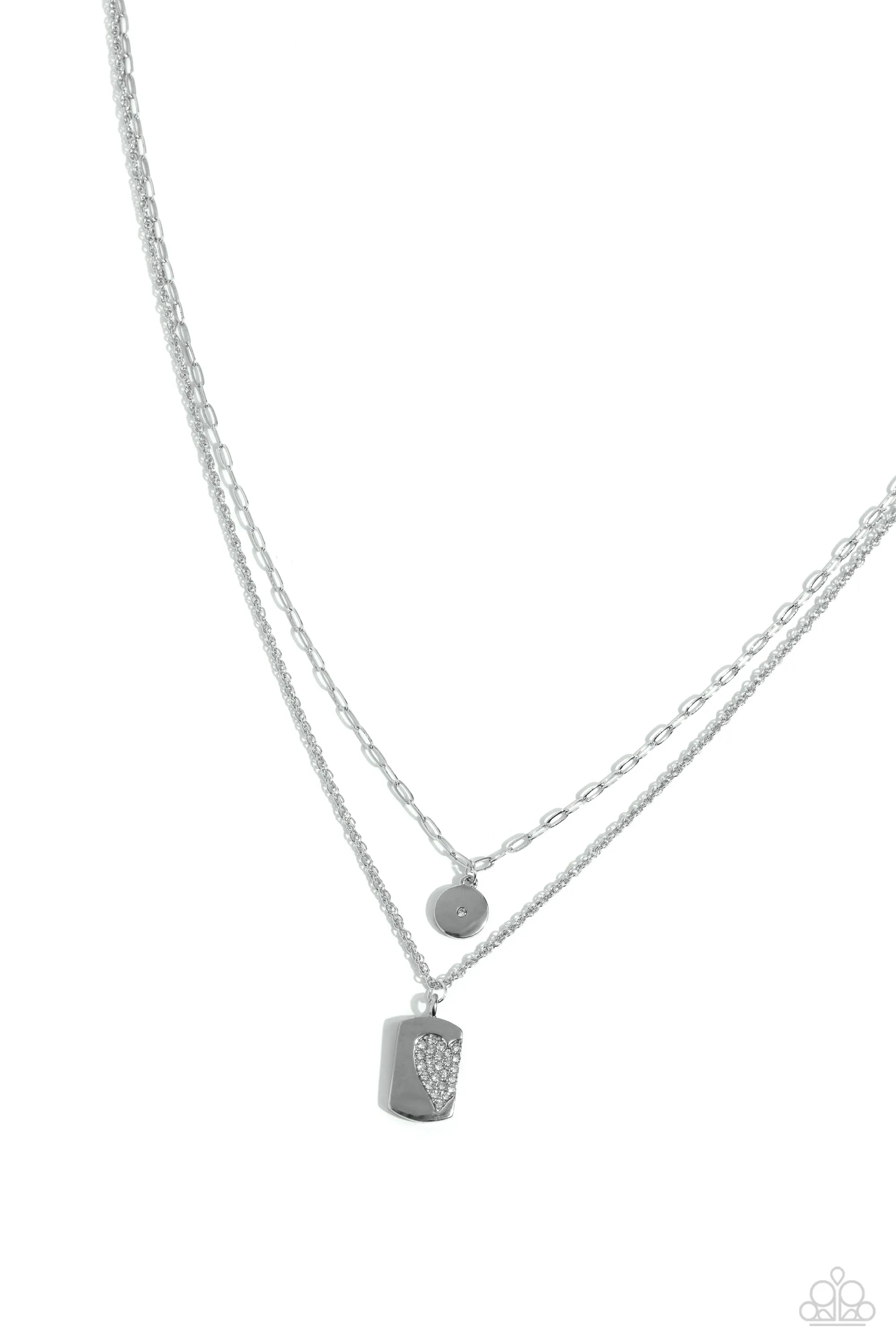 Half of My Heart - White - Rhinestone Embossed Tiered Paparazzi Short Necklace
