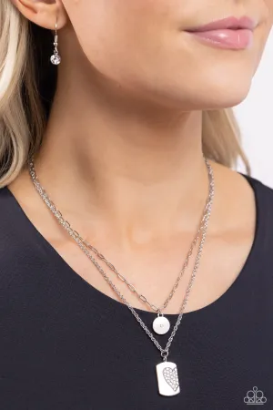 Half of My Heart - White - Rhinestone Embossed Tiered Paparazzi Short Necklace