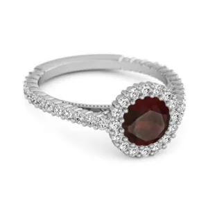 Halo Engagement 925 Sterling Silver 0.50 Ctw Garnet Stacking Ring