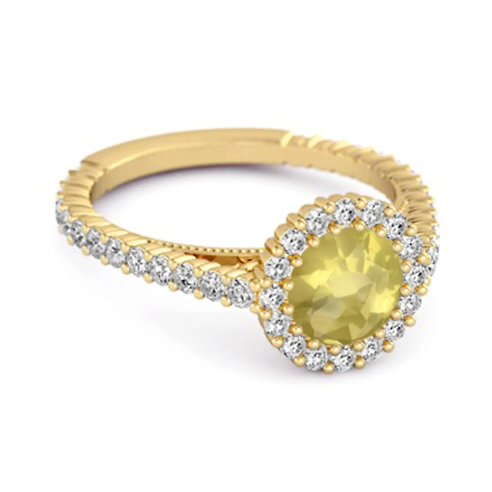 Halo Engagement 925 Sterling Silver 0.50 Ctw Lemon Quartz Stacking Ring