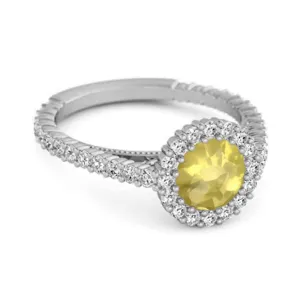 Halo Engagement 925 Sterling Silver 0.50 Ctw Lemon Quartz Stacking Ring