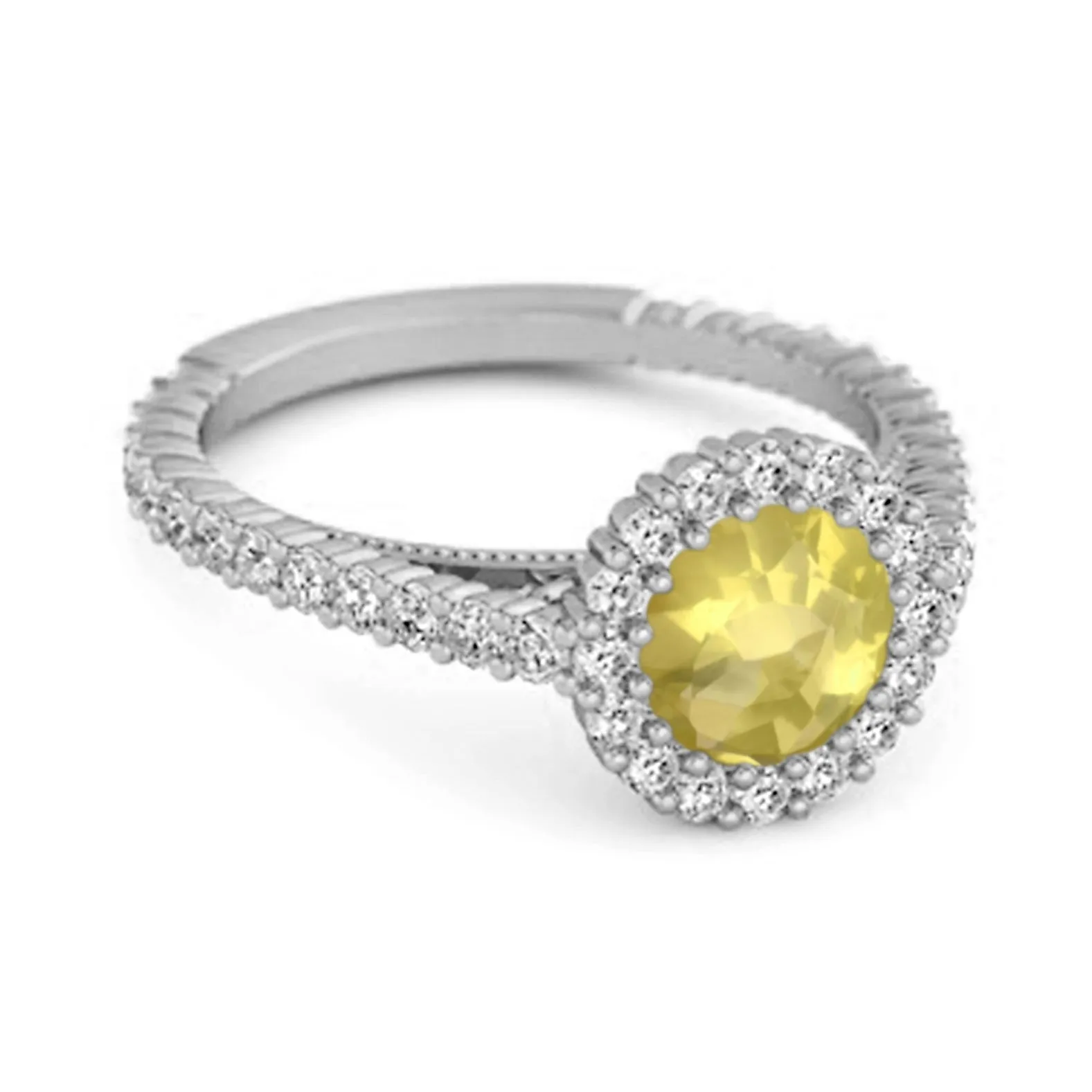 Halo Engagement 925 Sterling Silver 0.50 Ctw Lemon Quartz Stacking Ring