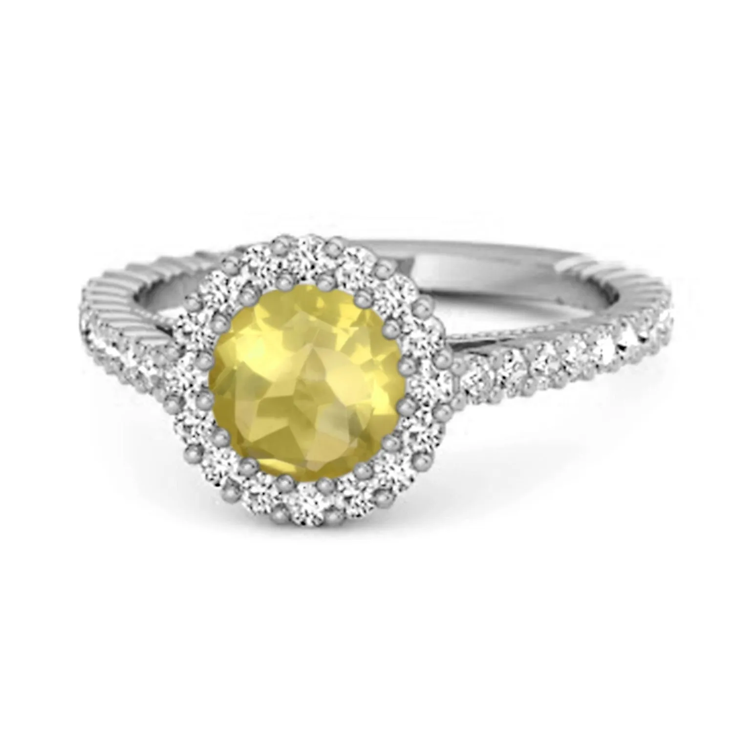 Halo Engagement 925 Sterling Silver 0.50 Ctw Lemon Quartz Stacking Ring