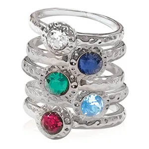 Hammered Birthstone Stackable Rings (White)
