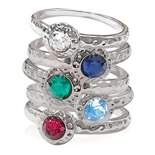 Hammered Birthstone Stackable Rings (White)