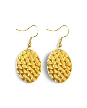 Hammered Small Flat Oval Dangle Earrings