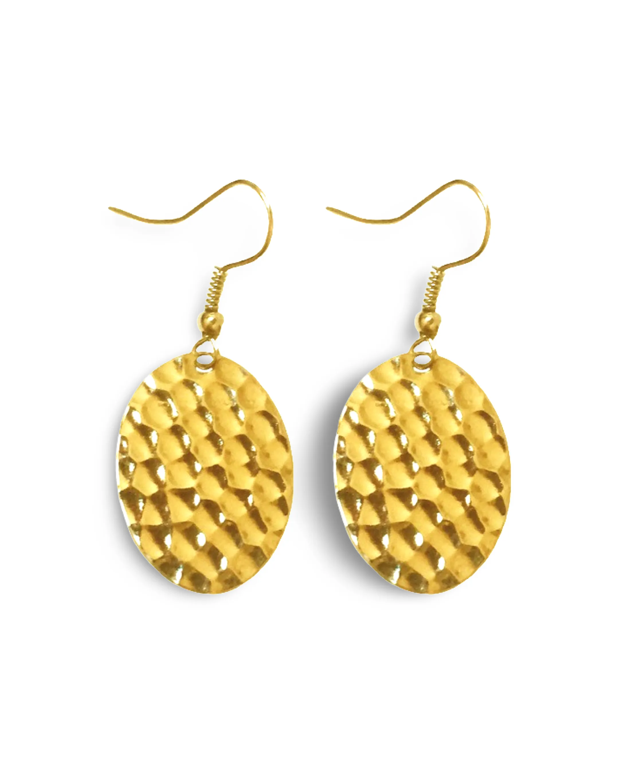 Hammered Small Flat Oval Dangle Earrings