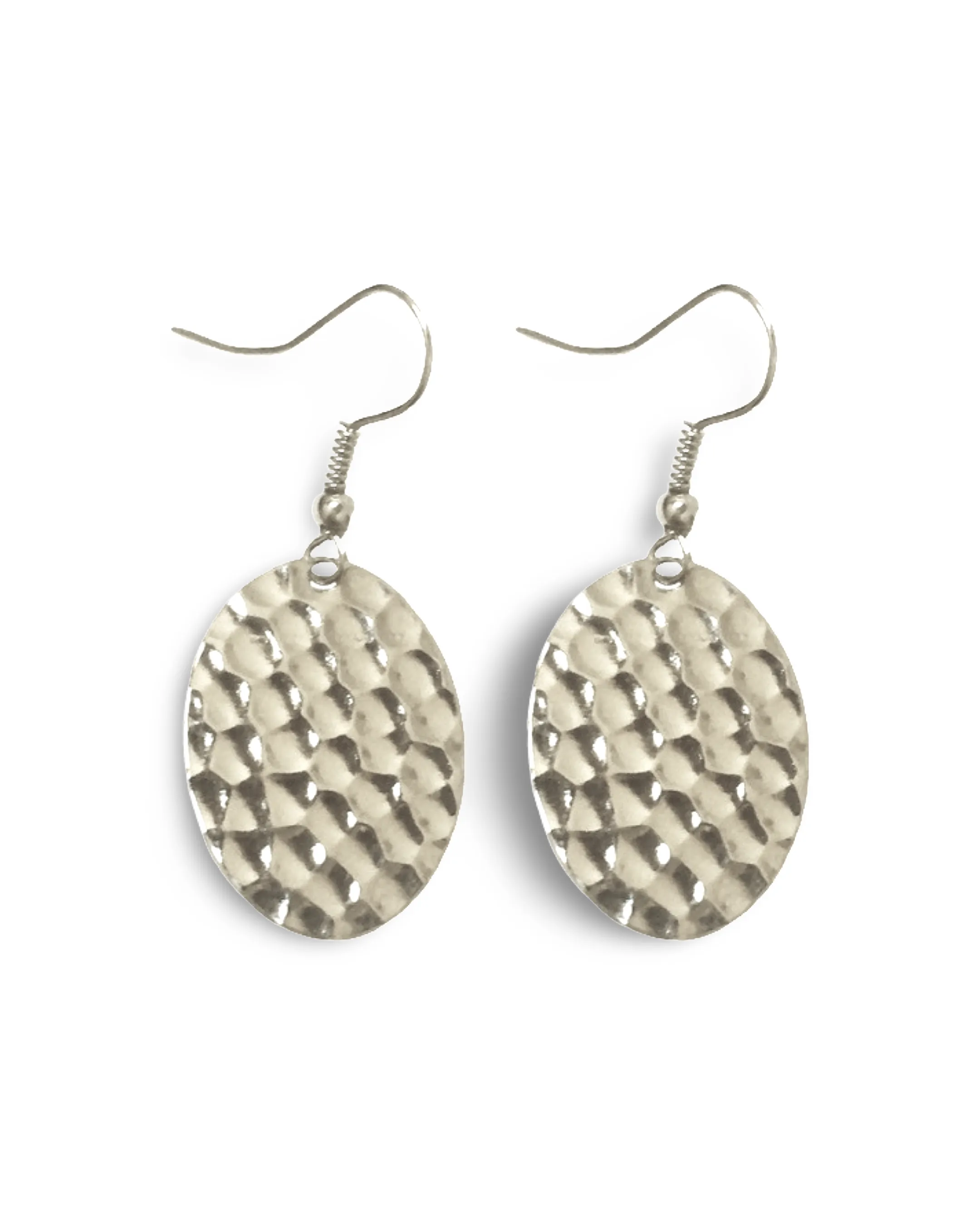 Hammered Small Flat Oval Dangle Earrings