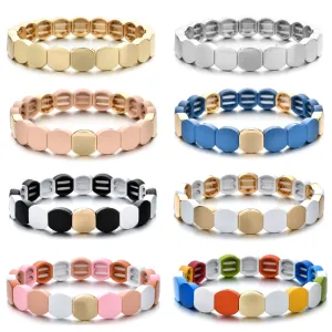 Handmade Enamel Rainbow Honeycomb Tile Bracelet Colorful Painted Metal Cuff Bracelet Friendship Street Photography Bangles