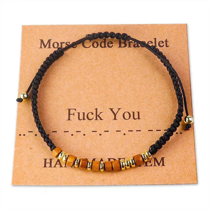 Handmade Wooden Beaded Morse Code Bracelets: Bad Ass