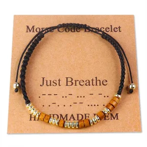 Handmade Wooden Beaded Morse Code Bracelets: Just Breathe