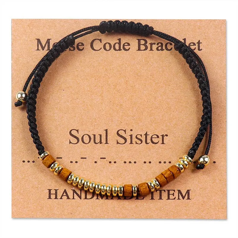 Handmade Wooden Beaded Morse Code Bracelets: Soul Sister