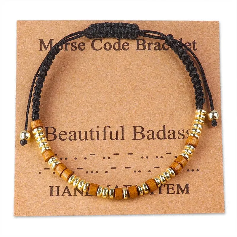 Handmade Wooden Beaded Morse Code Bracelets: Soul Sister