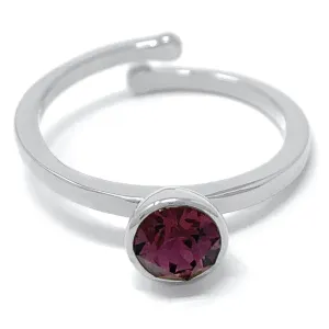 Harley Adjustable Ring with Purple Amethyst Round Crystals from Swarovski Silver Toned Rhodium Plated