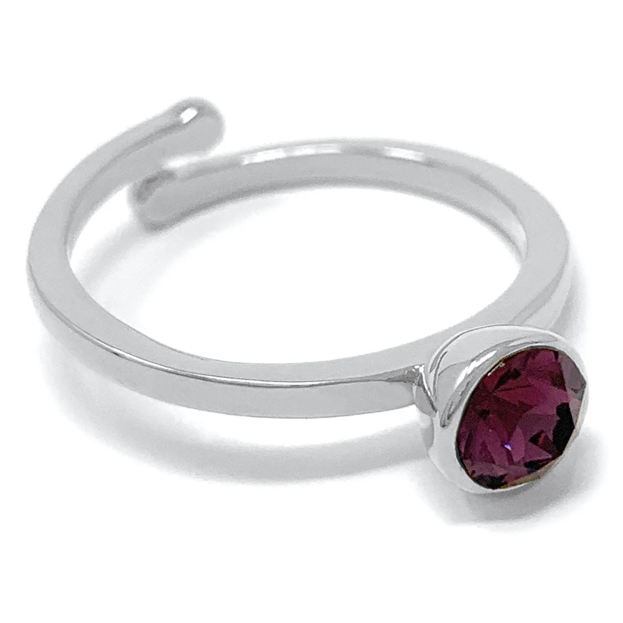 Harley Adjustable Ring with Purple Amethyst Round Crystals from Swarovski Silver Toned Rhodium Plated