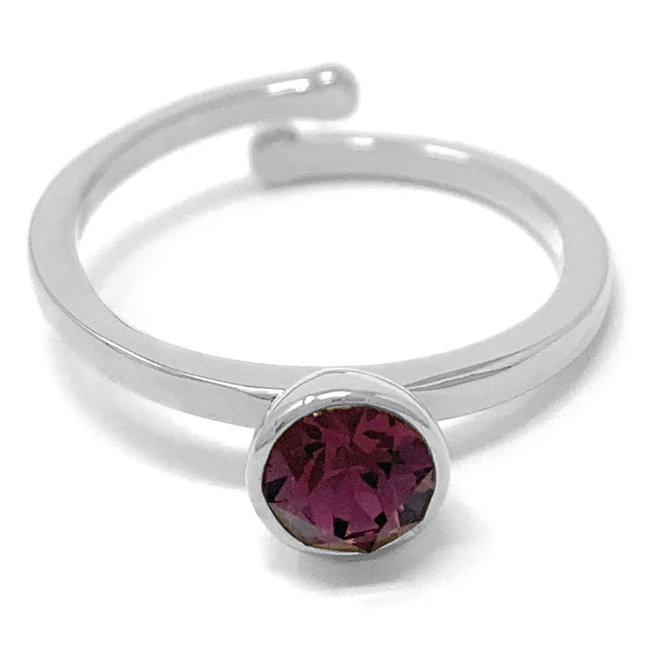 Harley Adjustable Ring with Purple Amethyst Round Crystals from Swarovski Silver Toned Rhodium Plated