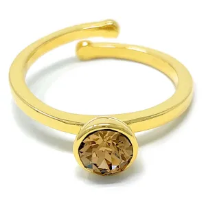 Harley Adjustable Ring with Yellow Brown Light Topaz Round Crystals from Swarovski Gold Plated