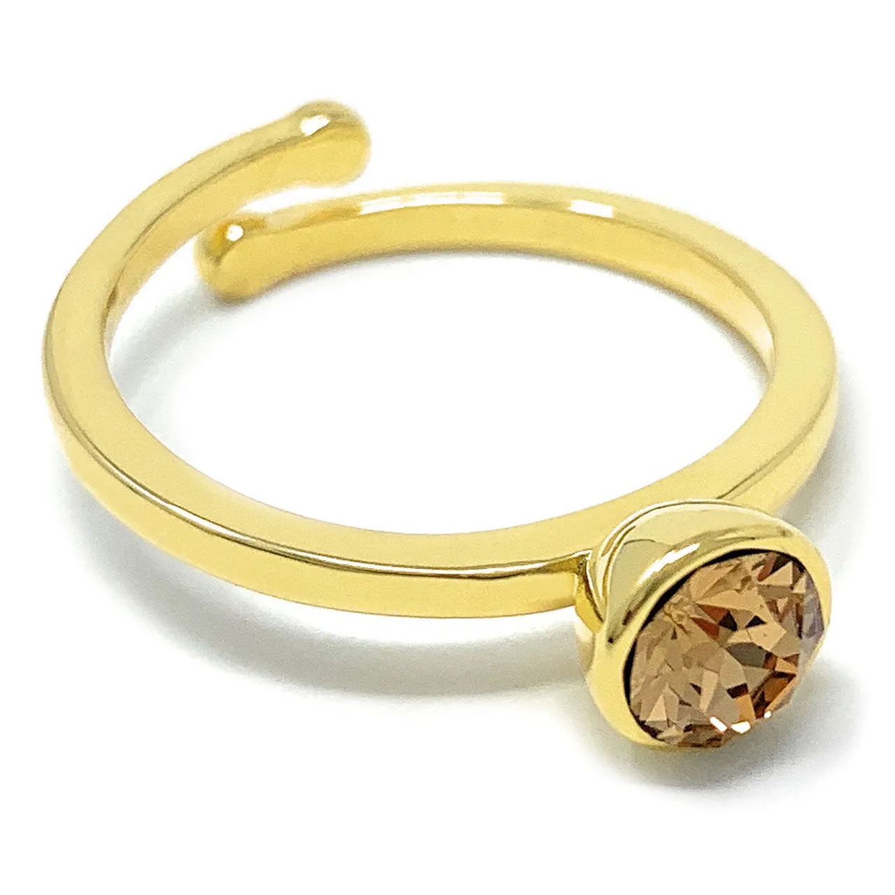 Harley Adjustable Ring with Yellow Brown Light Topaz Round Crystals from Swarovski Gold Plated