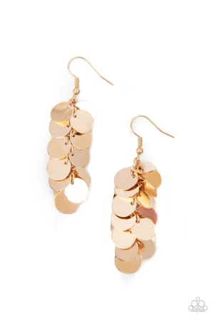 Hear Me Shimmer Gold Paparazzi Earrings