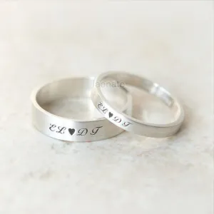 Heart and Initials engraved ring in sterling silver, Couple Rings