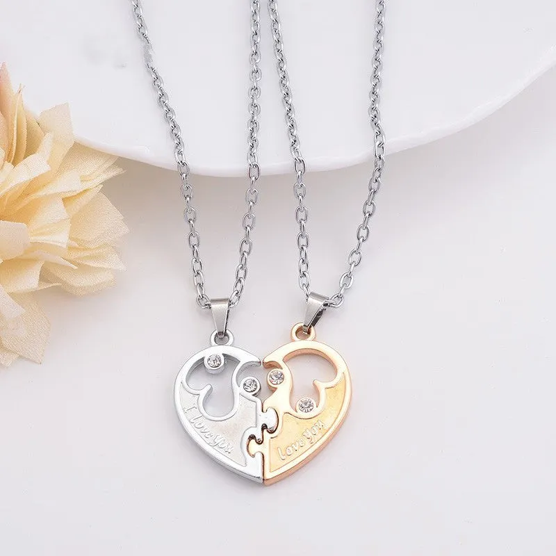 Heart Pendant I Love You Letters New Couple Lovers Necklaces Fashion Women And Men Metal Chain Necklace Jewelry