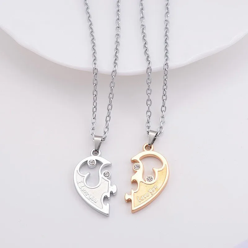 Heart Pendant I Love You Letters New Couple Lovers Necklaces Fashion Women And Men Metal Chain Necklace Jewelry