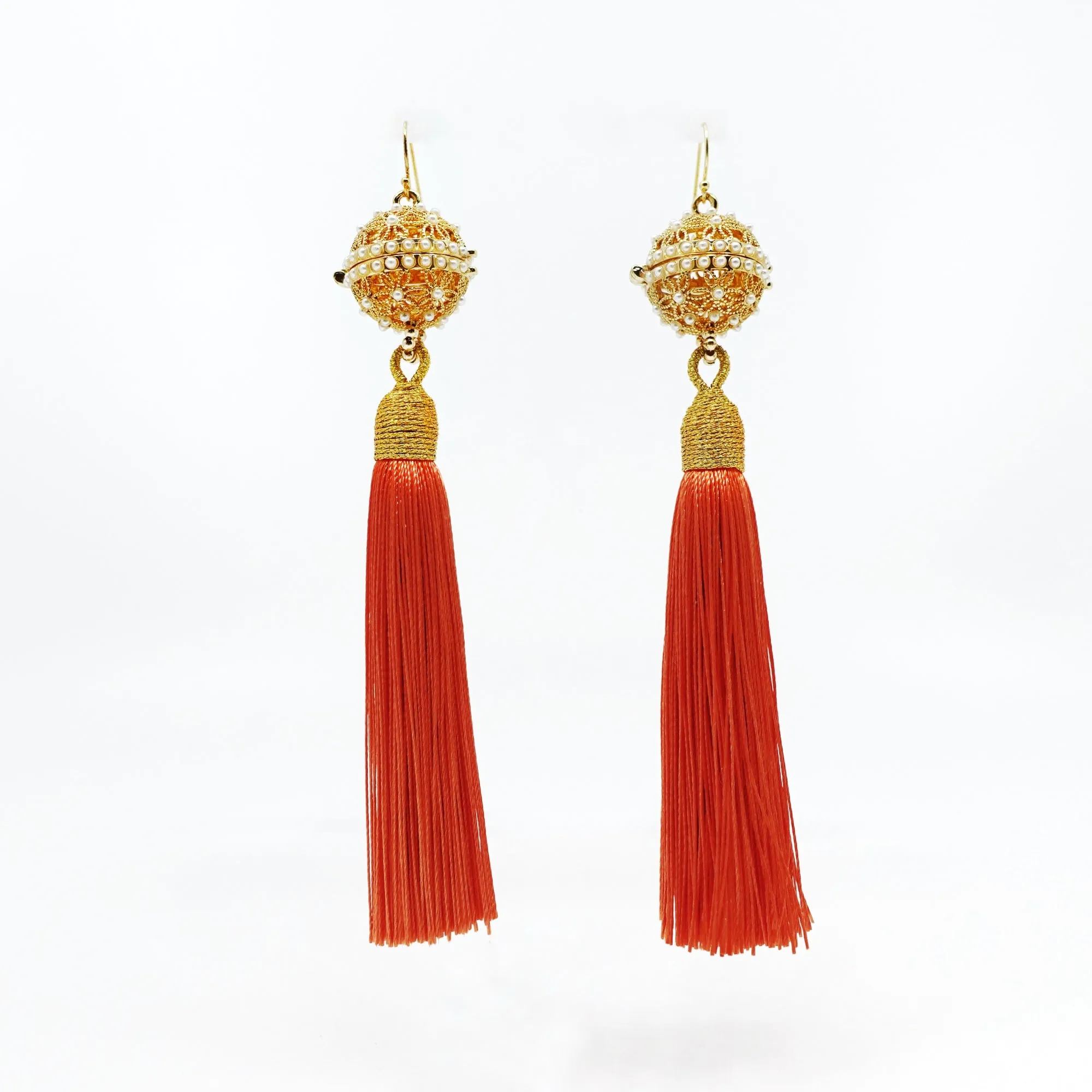 Herbal Locket Silk Tassel Earrings - Orange