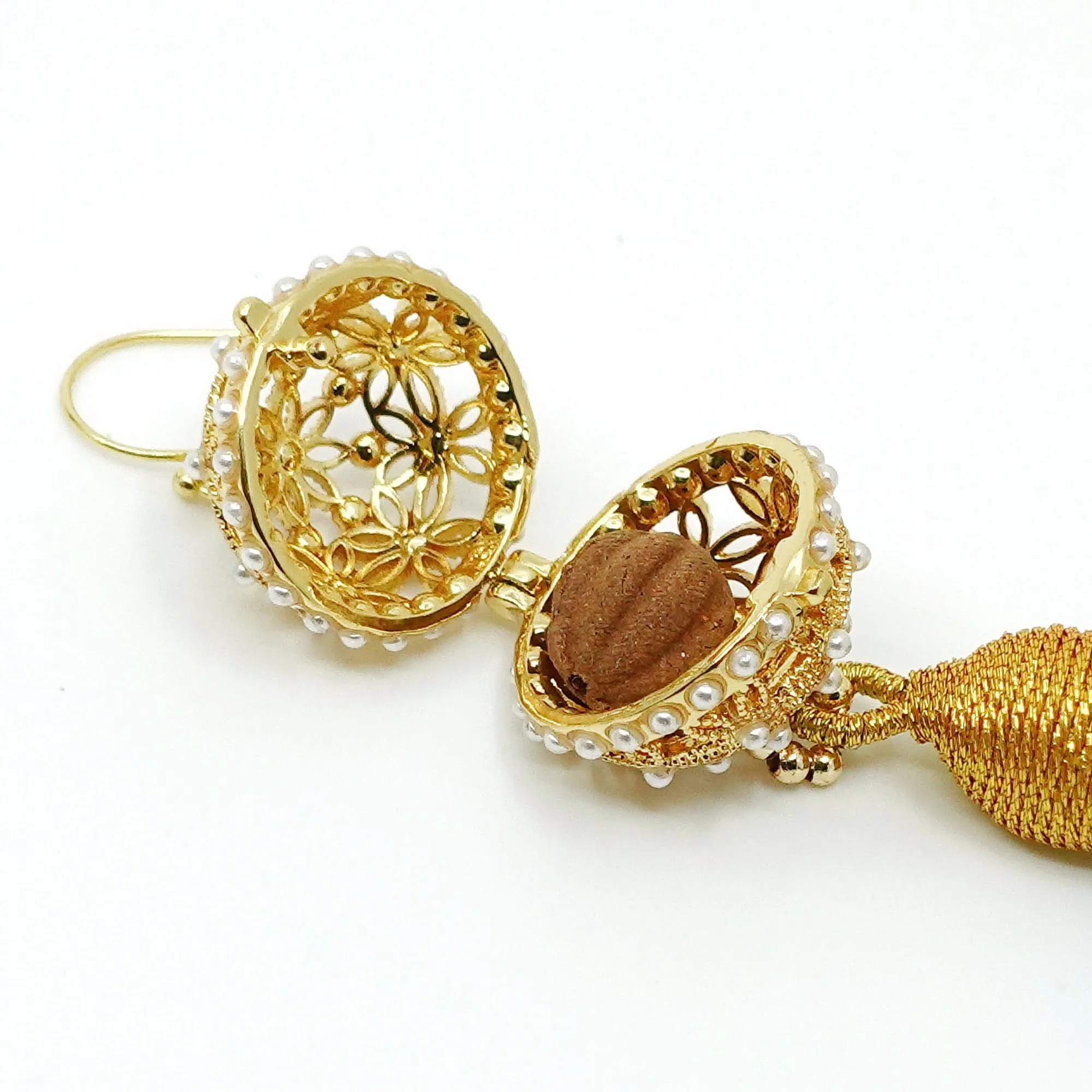 Herbal Locket Silk Tassel Earrings - Orange