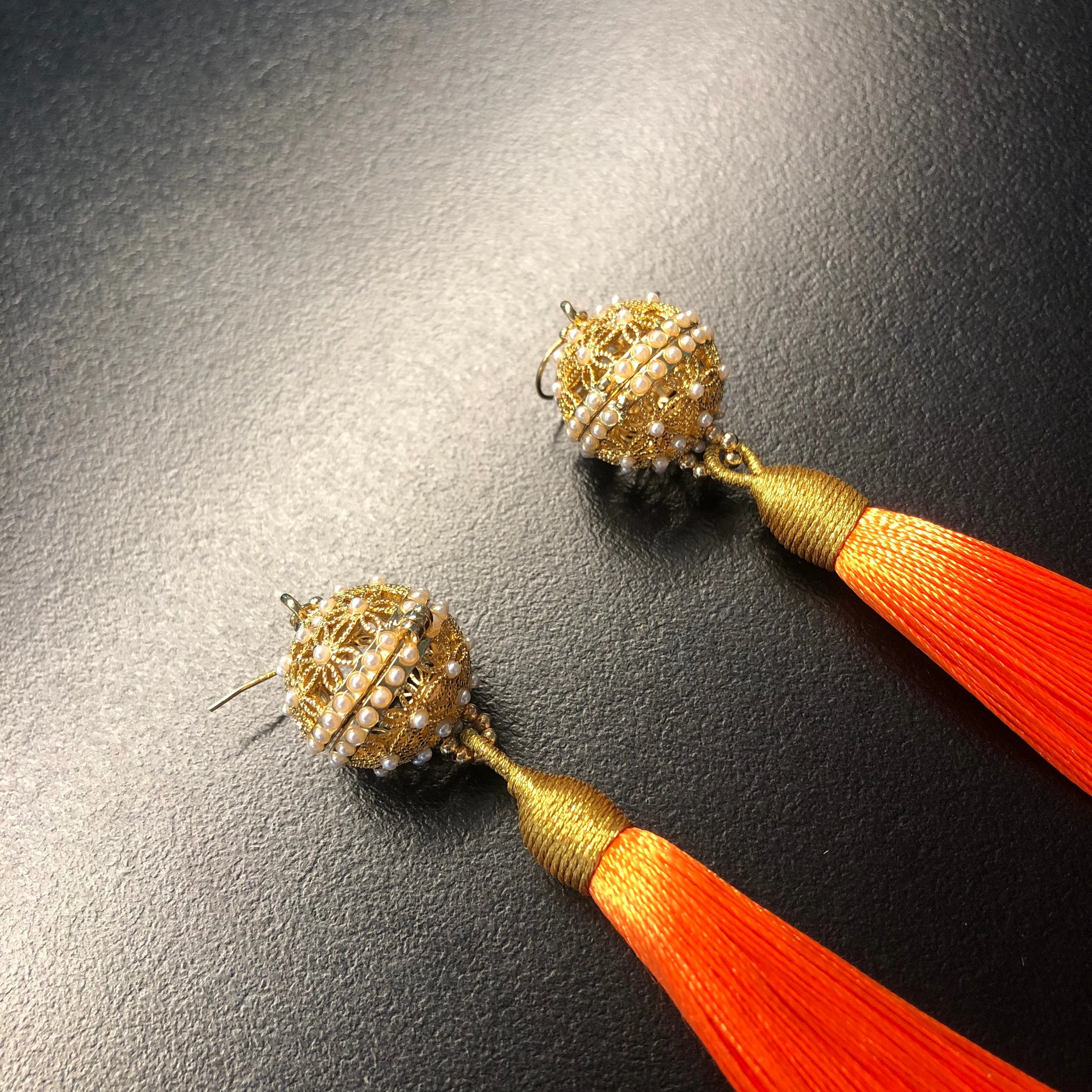 Herbal Locket Silk Tassel Earrings - Orange