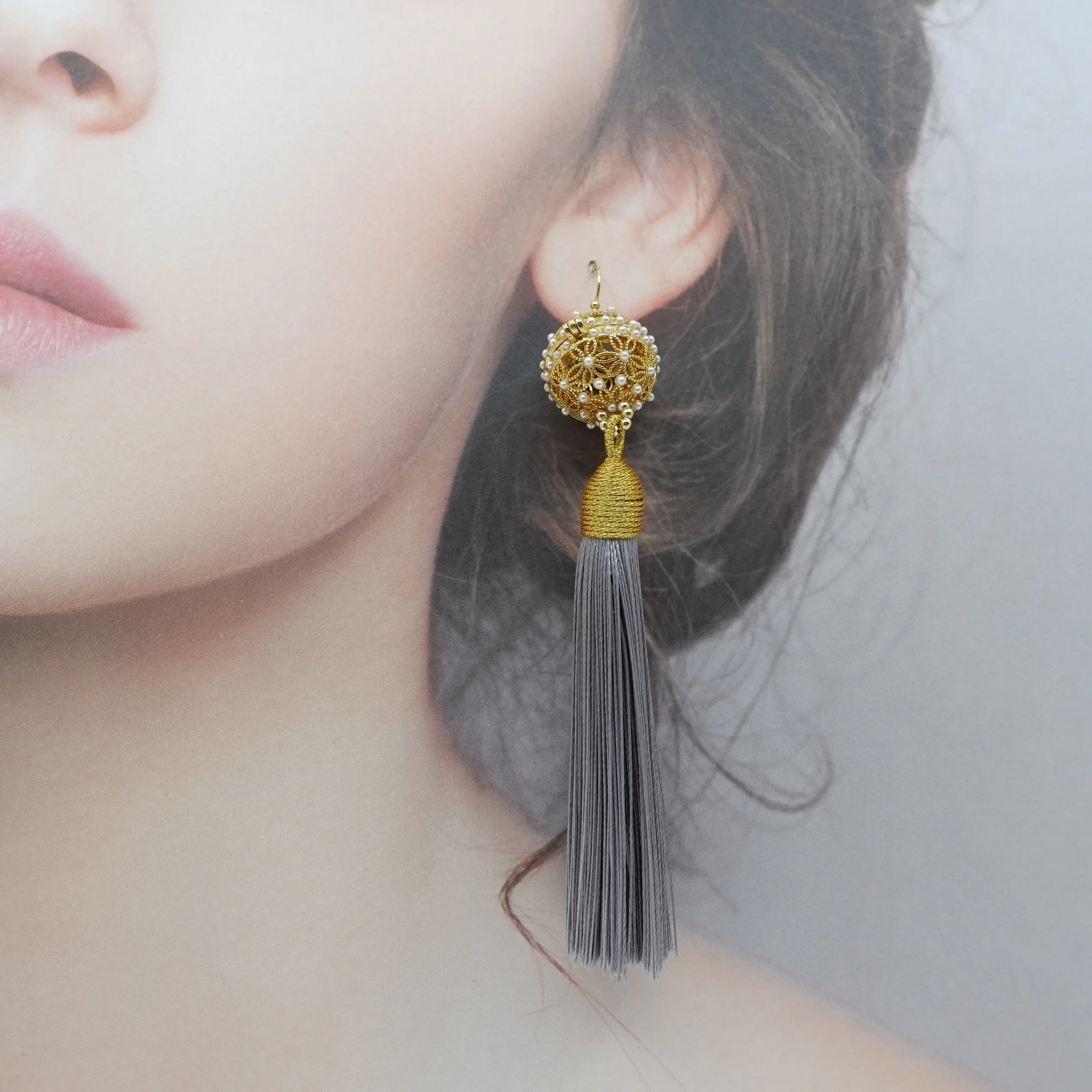 Herbal Locket Silk Tassel Earrings - Siver