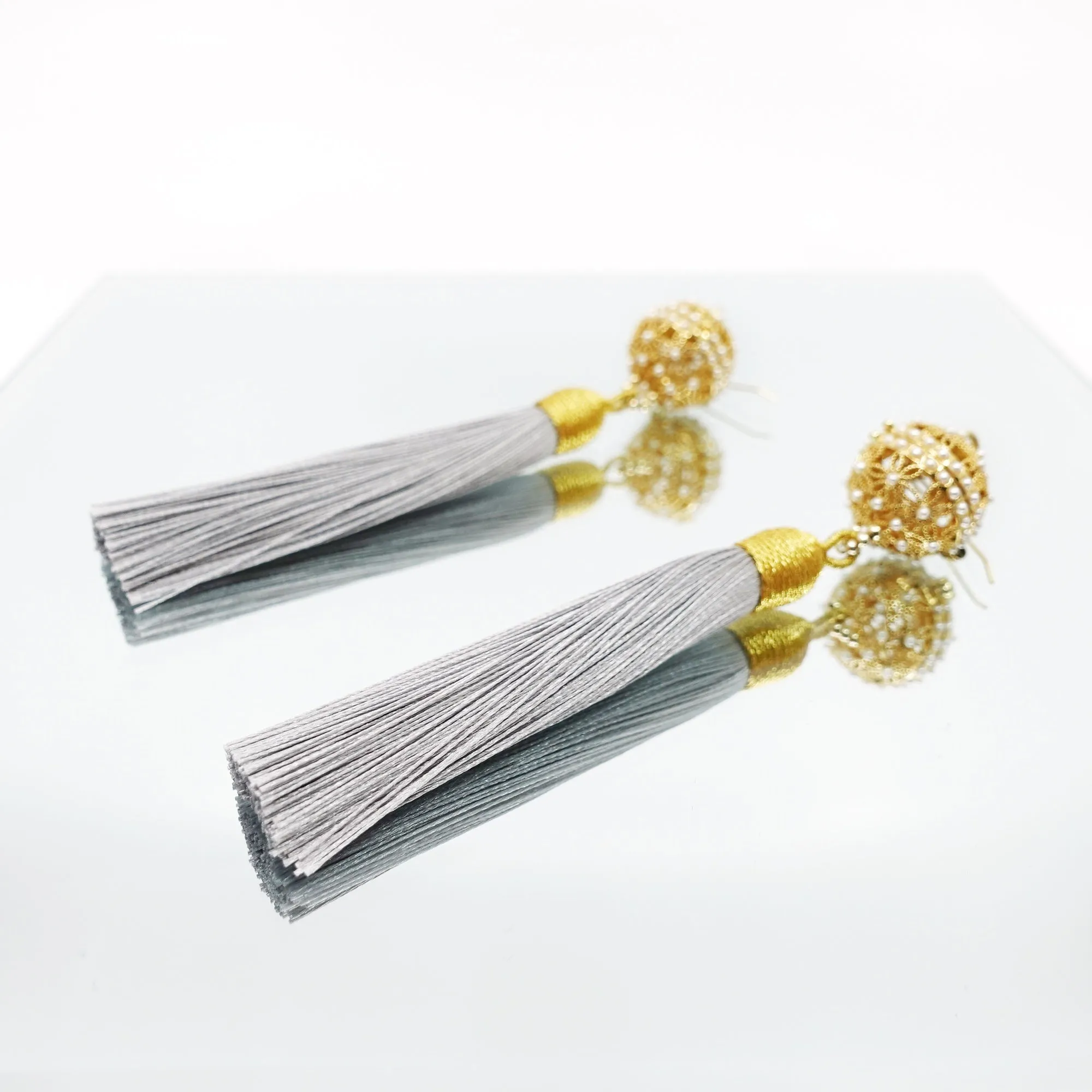Herbal Locket Silk Tassel Earrings - Siver