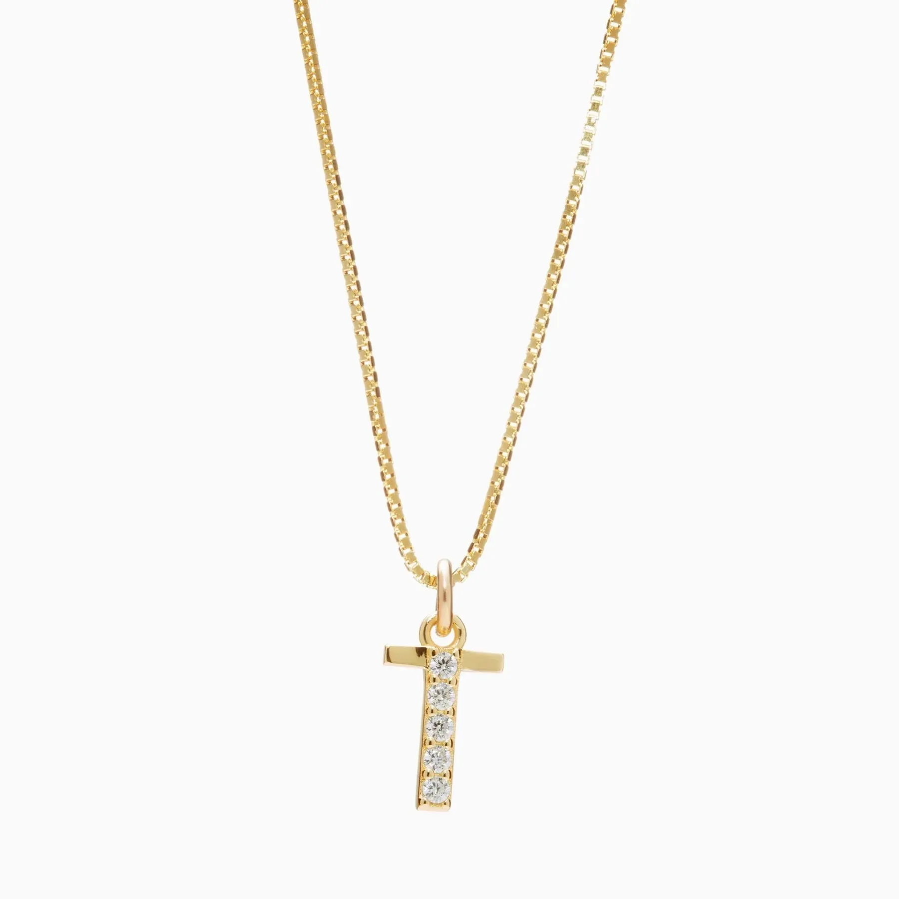 Hillberg & Berk Sterling Silver Gold Plated CZ Initial T Necklace